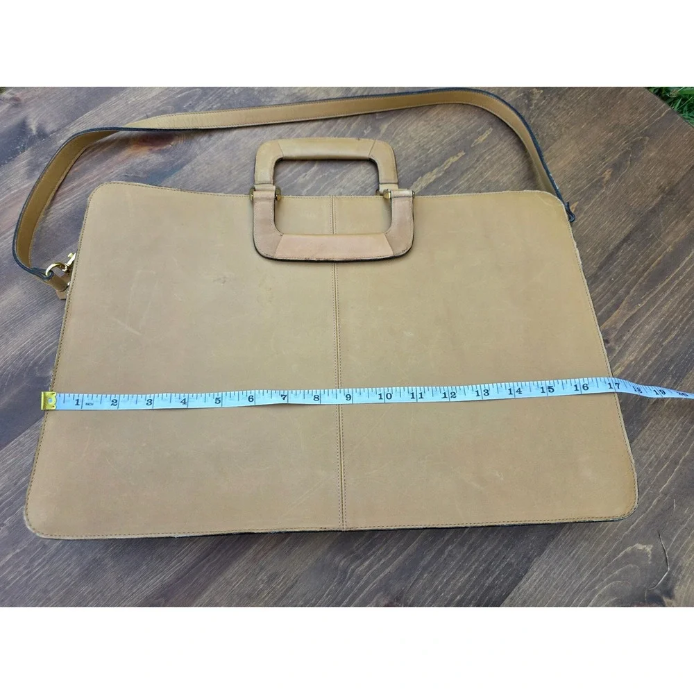 Vintage Tan Genuine Leather Briefcase Portfolio Slim Laptop Bag Messenger Tan